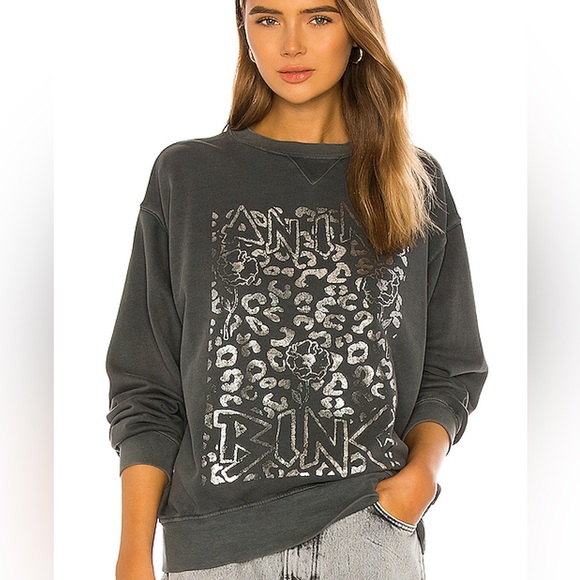 Anine Bing Ramona Sweatshirt Leopard Print Graphic Relaxed Cotton Size Large - Picture 1 of 11